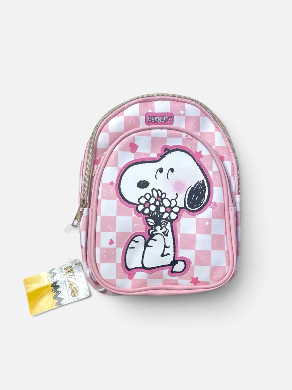Peanuts Pink White Check Snoopy Mini Backpack